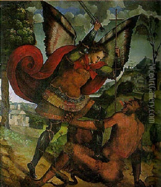 Saint Michel Terrassant Le Dragon Oil Painting - Francesco Granacci