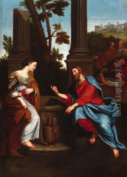 Christus Und Die Samariterin Am Brunnen Oil Painting - Laurent de (LaHyre) LaHire