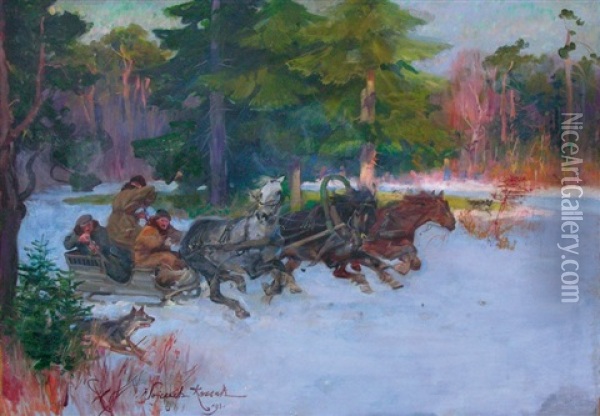 Chasse Au Loups Oil Painting - Woiciech (Aldabert) Ritter von Kossak