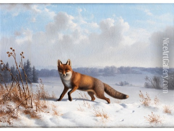 Fuchs In Winterlandschaft Oil Painting - Wilhelm Reinhardt