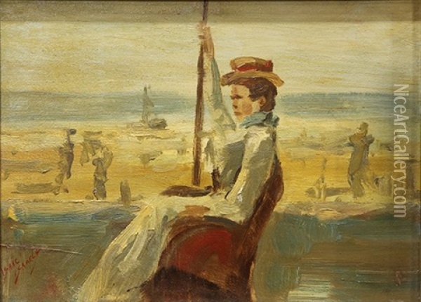 Portrait Of A Lady Seated By The Beach Oil Painting - Isaac Israels