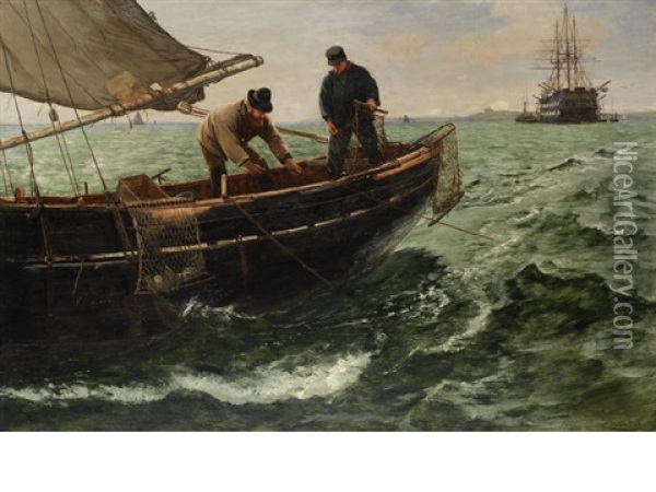 Hauling In The Nets Oil Painting - Charles Napier Hemy