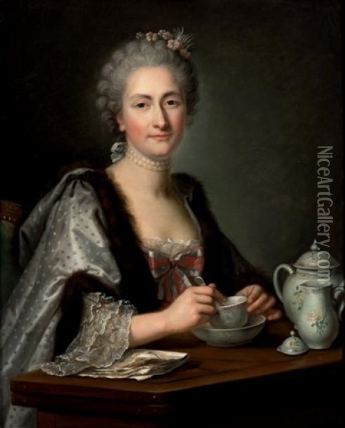 Portrait De Marie-therese Chardon, Epouse De Jean-baptiste Lepaute Oil Painting - Louis Michel van Loo