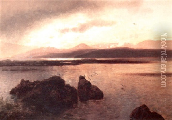 Sunset On The Norway Coast Oil Painting - Hermann Herzog