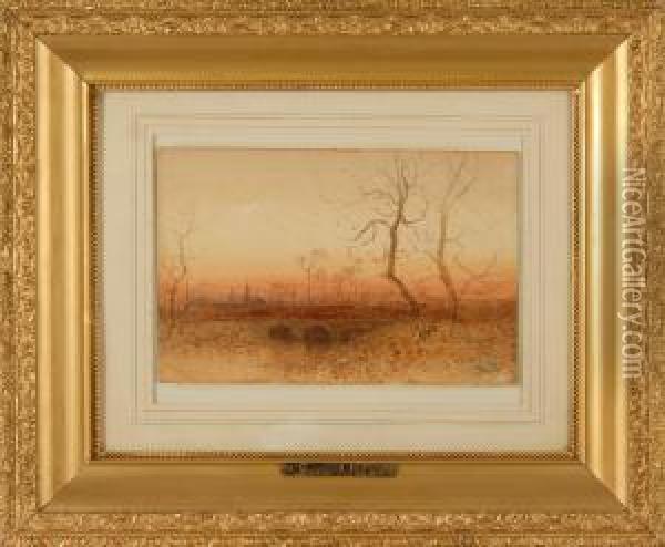 Sunset Landscape With Bridge And Distant Town Oil Painting - George Herbert McCord