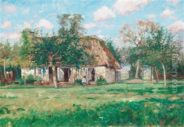 Farmhouse In Normandy, Scene From Villerville Oil Painting - Axel Lindman