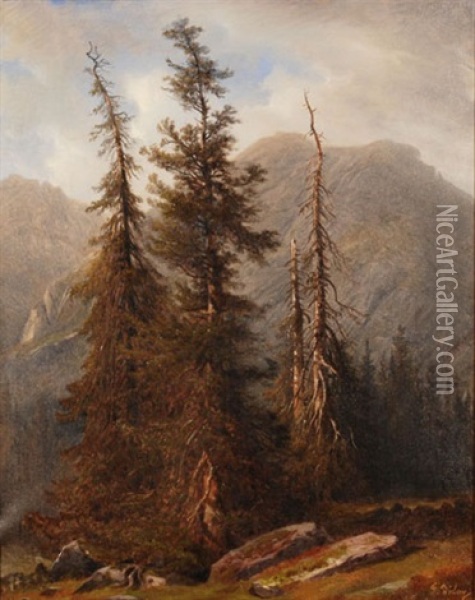 Grand Sapins A La Handeck Oil Painting - Francois Diday
