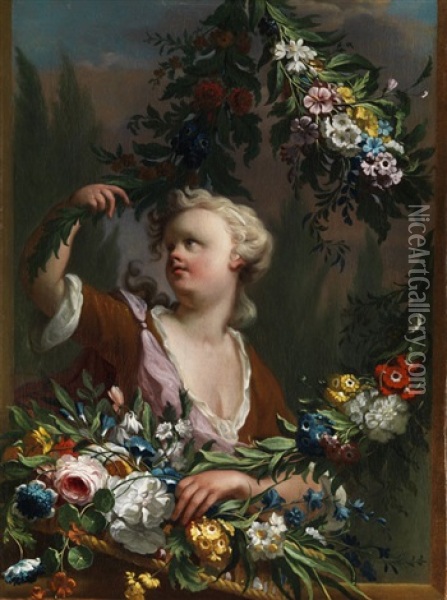 Junges Madchen Als Flora Oil Painting - Carle van Loo