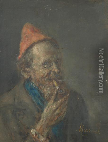 Vecchio Con Pipa Oil Painting - Natale Morzenti