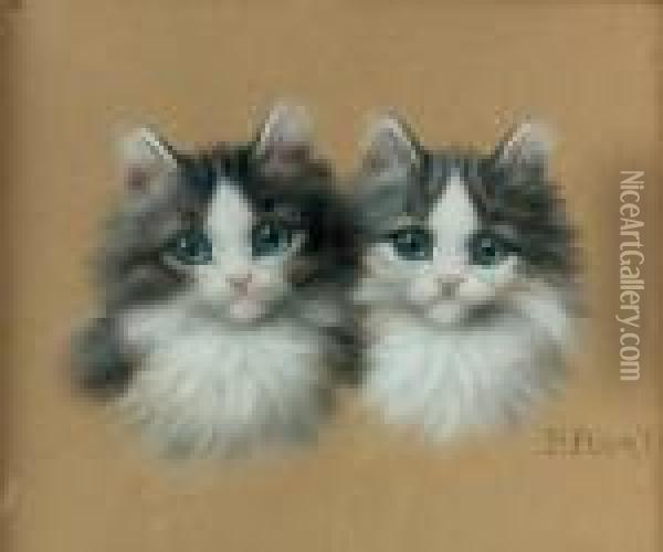 Zwei Katzchen. Oil Painting - Burkhard Katzen-Flury