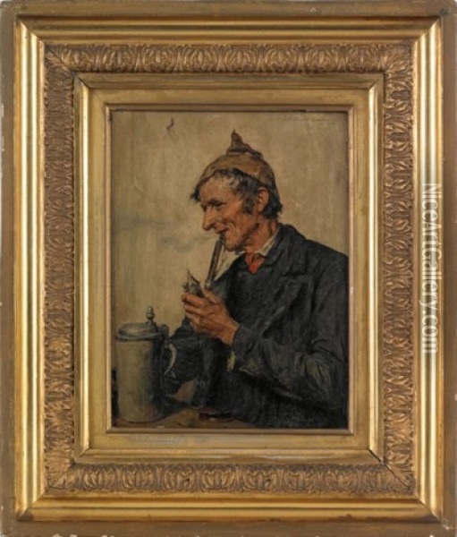A Man With A Pipe Oil Painting - Hugo Kotschenreiter