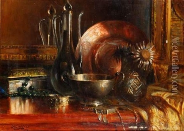 Entablement D'objets Precieux Oil Painting - Delphin Enjolras