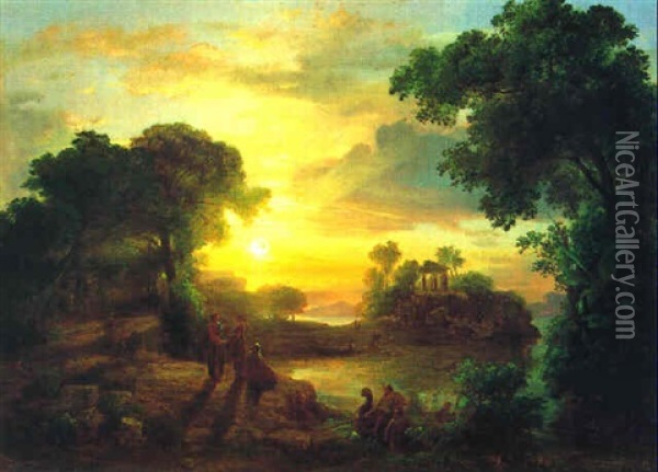 Christus Am Seeufer, In Romantischer Landschaft Oil Painting - Karoly Marko the Elder