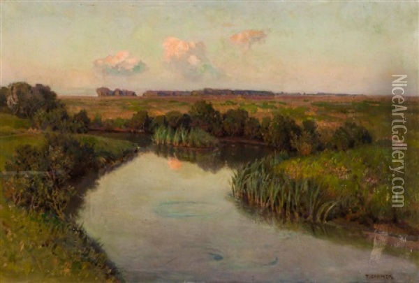 Pejzaz Z Rzeka Meandrujaca Przez Lake Oil Painting - Teodor Ziomek