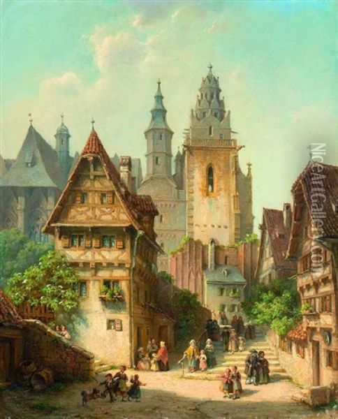 Blick Auf Eine Kirche Einer Frankischen Stadt Oil Painting - Ferdinand Petzl