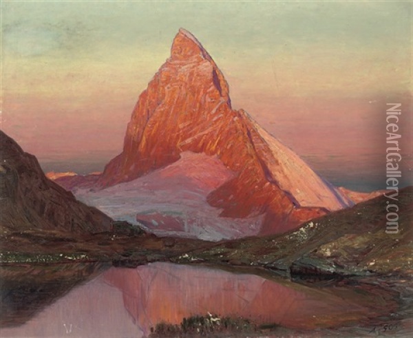 The Matterhorn At Dusk Oil Painting - Albert Henri John Gos