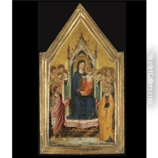 Madonna And Child Enthroned With Saints Oil Painting - Jacopo (del Casentino) Landini