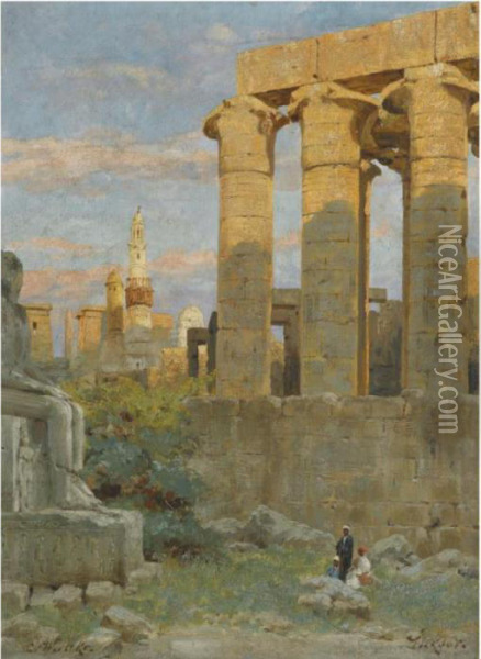 View Of The Abu Al-haggar Mosque At Luxor Oil Painting - Carl Wuttke