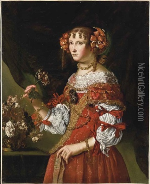 Ritratto Di Giovane Donna In Abito Rosso Oil Painting - Pier Francesco Cittadini