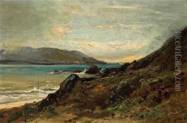 A View Of The San Francisco Bay Looking West Towards The Golden Gate Oil Painting - William Keith
