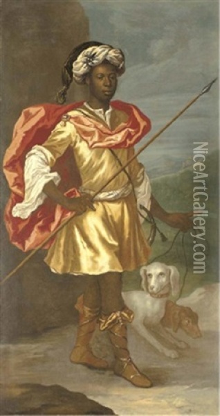 Portrait Of A Moorish Servant In Classical Hunting Dress And A Turban Oil Painting - Jonathan Richardson