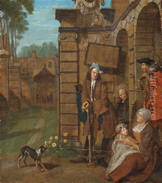 Figures At Rest By A Classical Building Oil Painting - Jan Josef Horemans the Elder