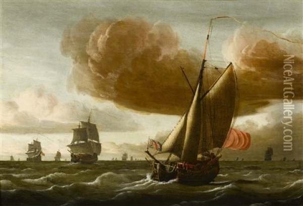 Ships At Sea Oil Painting - Ludolf Bakhuyzen the Younger