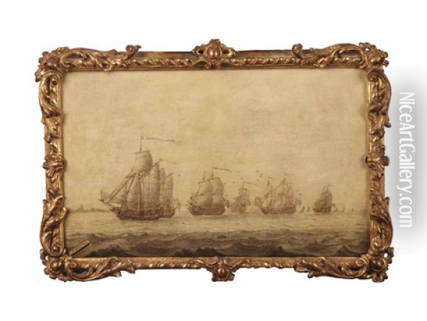 The English Fleet In A Calm Breeze Oil Painting - Cornelis Pietersz De Mooy