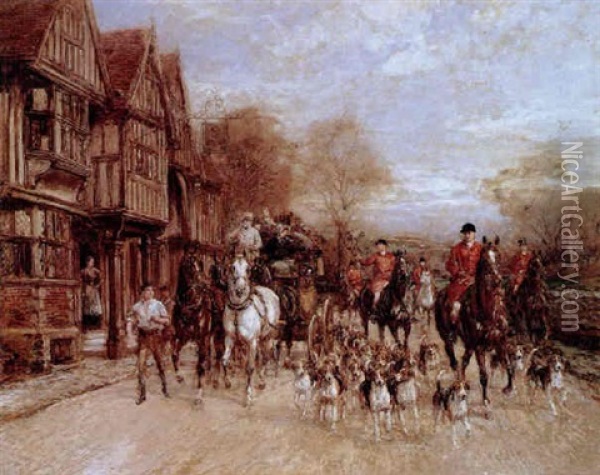 Hounds First, Gentlemen! Hounds First! Oil Painting - Heywood Hardy
