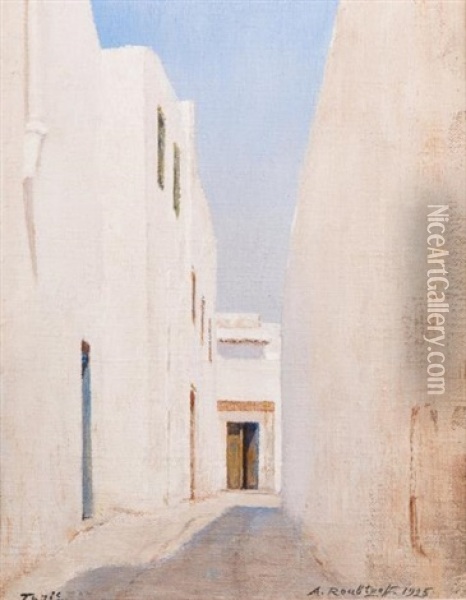 Rue Au Soleil, Tunis Oil Painting - Alexandre Roubtzoff