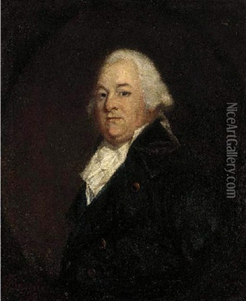 Portrait Of A Gentleman In A Black Jacket And White Cravat Oil Painting - Thomas Beach