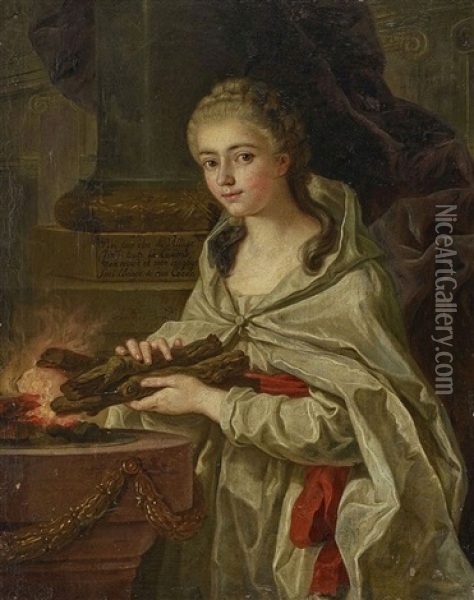 Bildnis Einer Prinzessin Am Feuerbecken Oil Painting - Charles Amedee Philippe van Loo