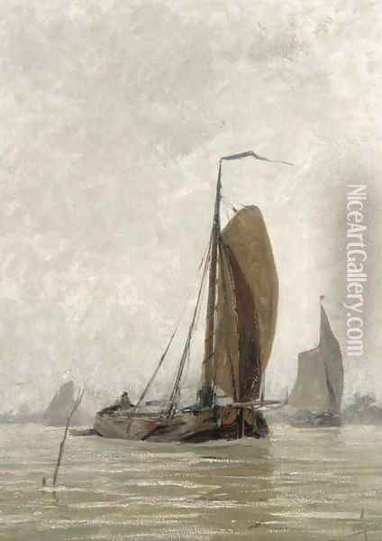 Sailingbarges in a breeze Oil Painting - Hendrik Willebrord Jansen