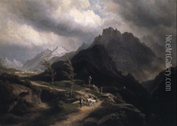 Gegend Bei Valle Di Cadre, In Der Ferne Pieve Di Cadore Oil Painting - Carl Maria Nicolaus Hummel