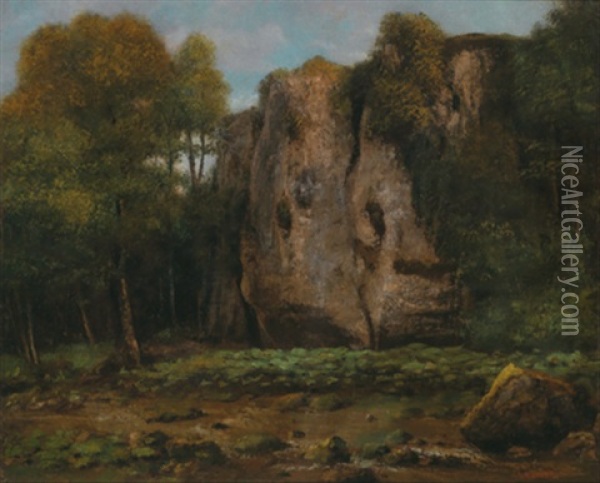 Und /and Studio Felsenlandschaft Im Herbstlichen Licht Oil Painting - Gustave Courbet