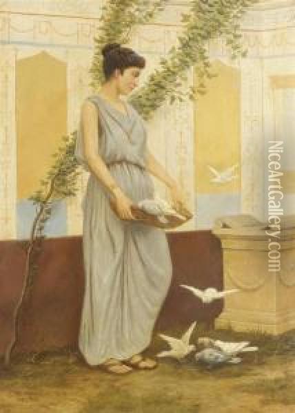 Roman Figure With Doves Oil Painting - Stefan W. Bakalowicz