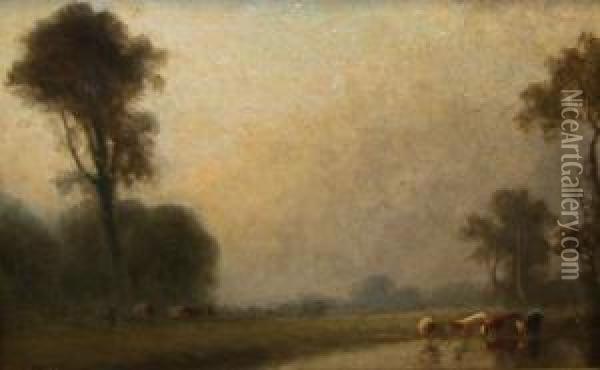 Meadow Landscape With Cattle Oil Painting - George Boyle