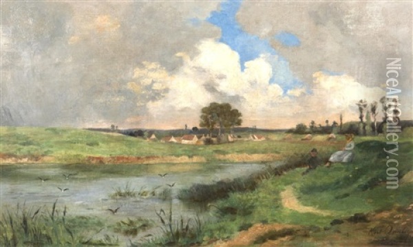 Paysage Fluvial Oil Painting - Karl Pierre Daubigny