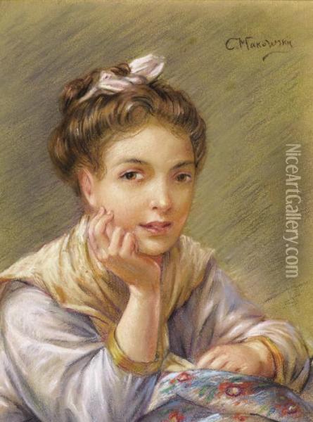 Portrait A Young Woman Oil Painting - Konstantin Egorovich Egorovich Makovsky