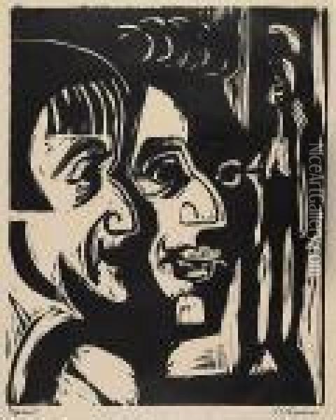 Zwei Kopfe. - Portrait Hans Rohner Und Lotte Kraft Oil Painting - Ernst Ludwig Kirchner