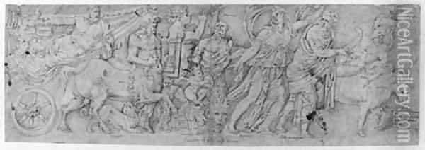 A classical Frieze of a Procession with mythological Figures and Animals Oil Painting - Netherlandish School