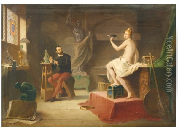 L'atelier De L'artiste Oil Painting - Jean-Baptiste Victor Loutrel