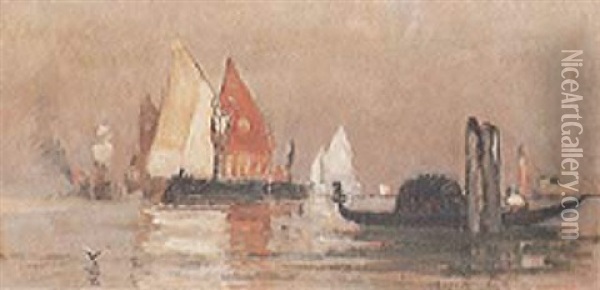 Segelschiffe Bei Venedig Oil Painting - Charles Edouard du Bois