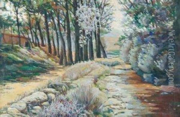 Camino En El Paisaje Oil Painting - Jose De Guiteras Soto