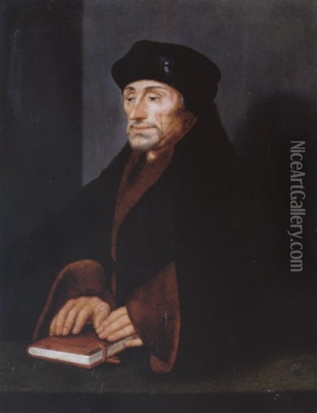 Bildnis Des Humanisten Erasmus Von Rotterdam Mit Einem Buch Oil Painting - Hans Holbein the Younger