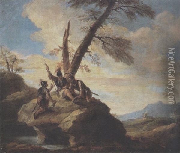 Rastende Soldaten Unter Einem Baum In Einer Sudlichen Landscahft Oil Painting - Ignace Jacques Parrocel