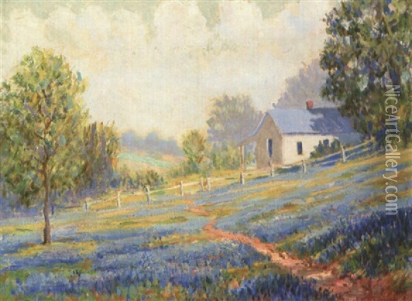 Landscape With Bluebonnets Oil Painting - John Eliot Jenkins