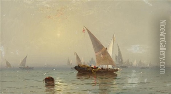 Boats Off Shore Oil Painting - Franklin Dullin Briscoe