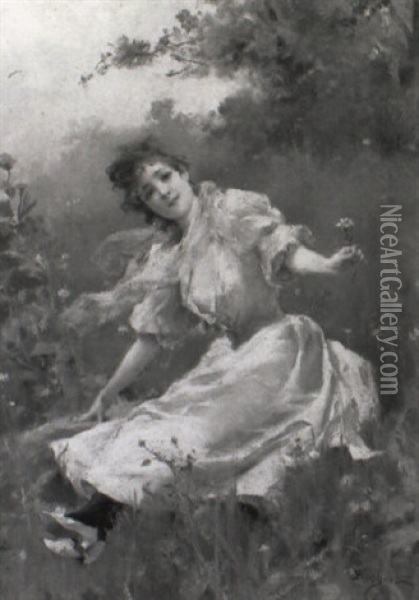 Elegante Dans La Prairie Oil Painting - Emile Auguste Pinchart