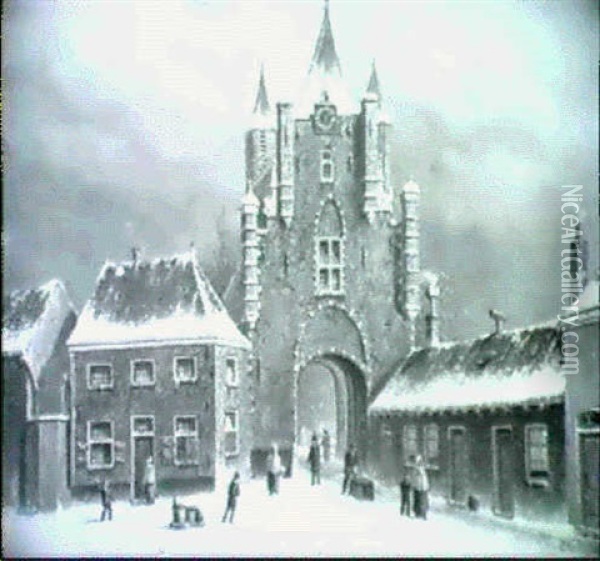 Winterliche Stadtansicht Mit Stadttor Oil Painting - Oene Romkes De Jongh